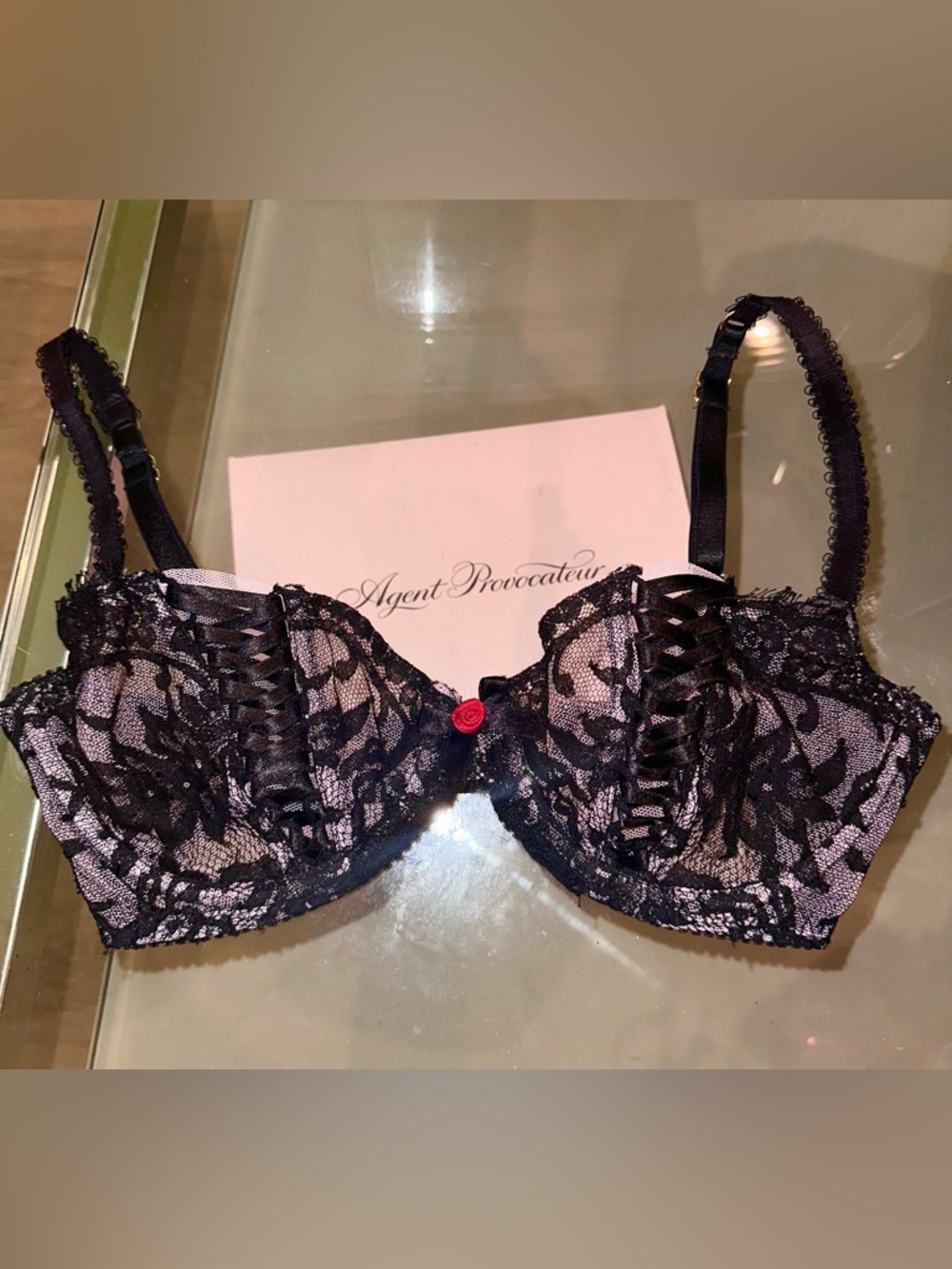 Beautiful Agent Provocateur Black & pink corset Lace Underwire Bra 34D like New